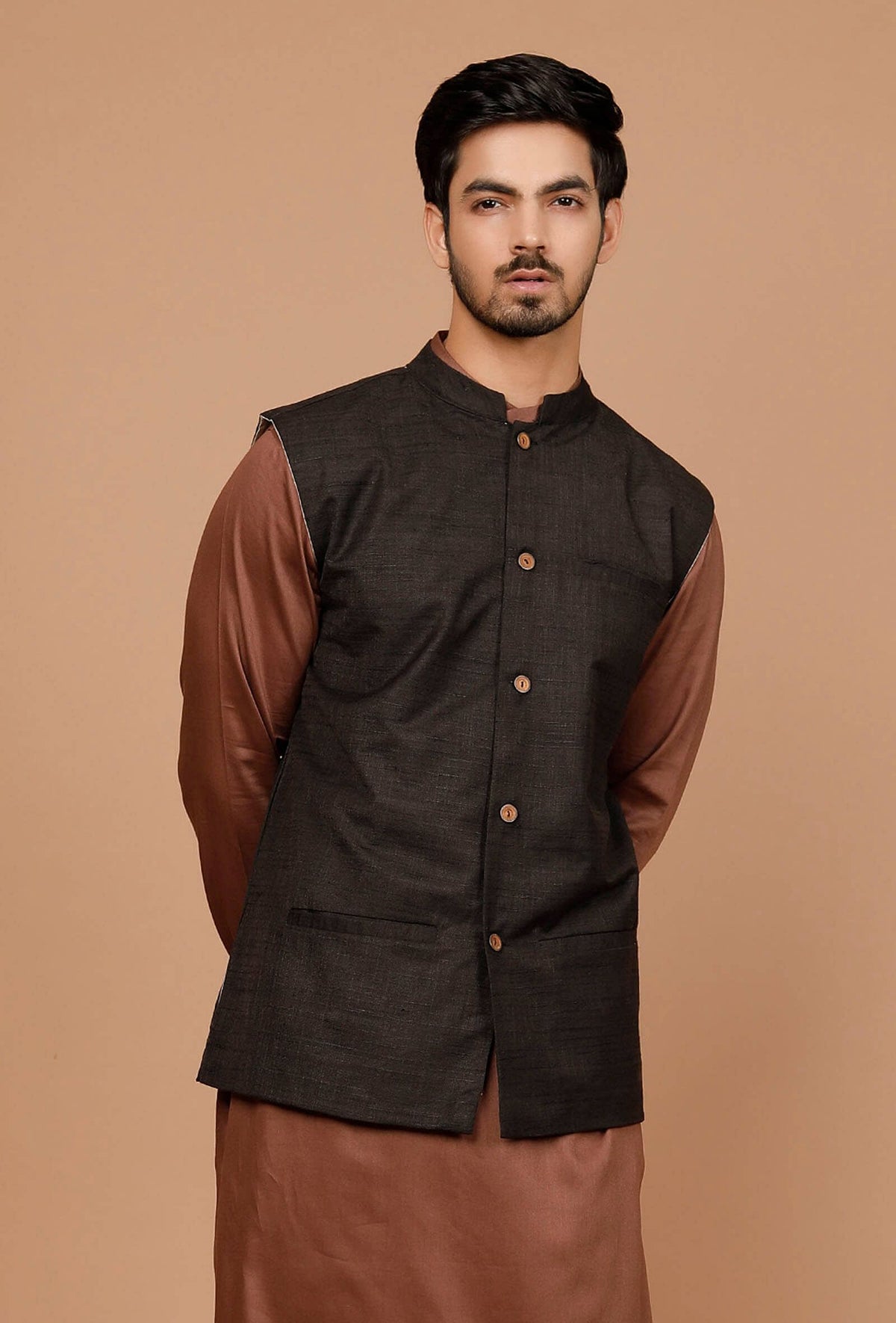 Black Matka Silk Nehru Jacket サイズ 36