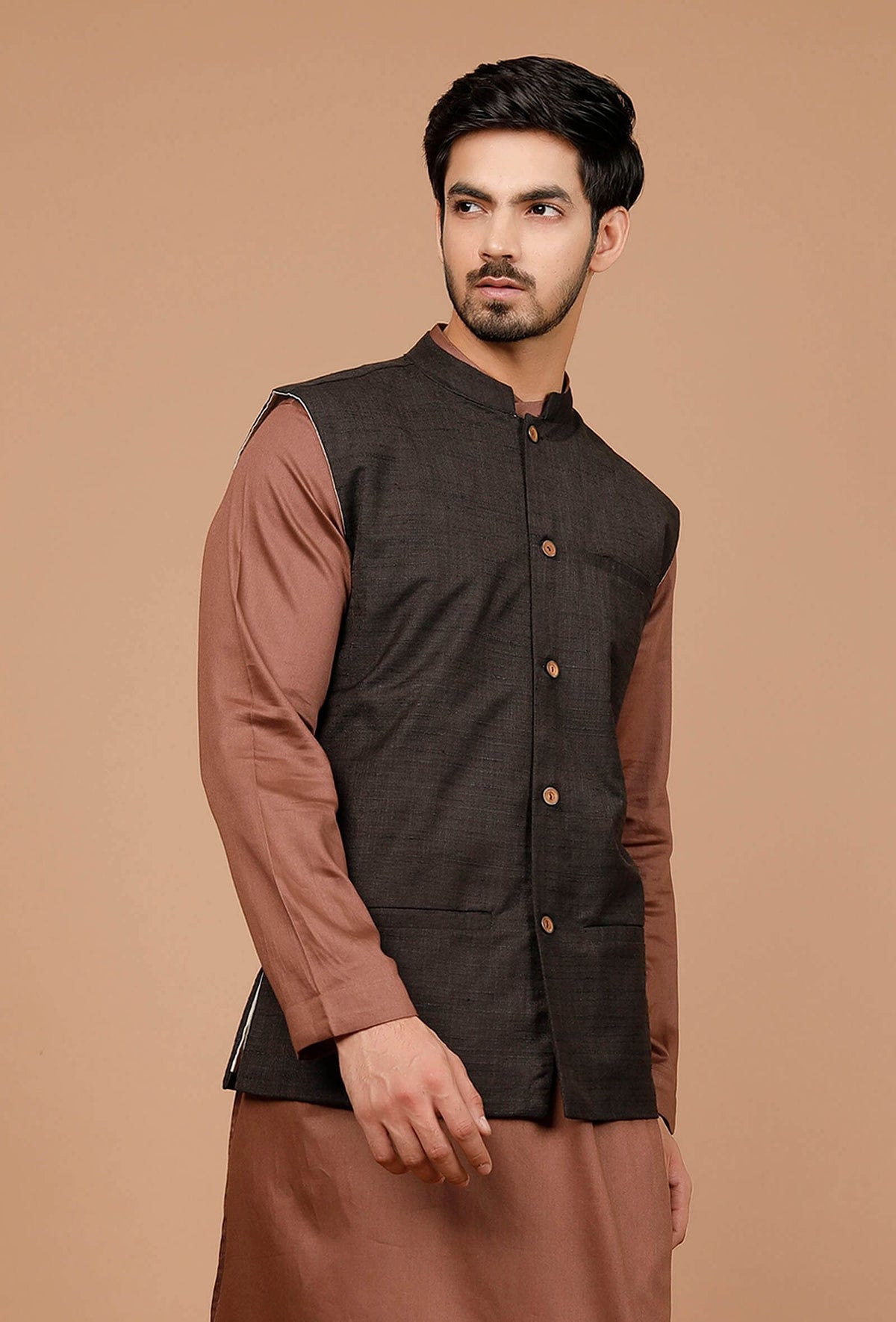 Black Matka Silk Nehru Jacket サイズ 36