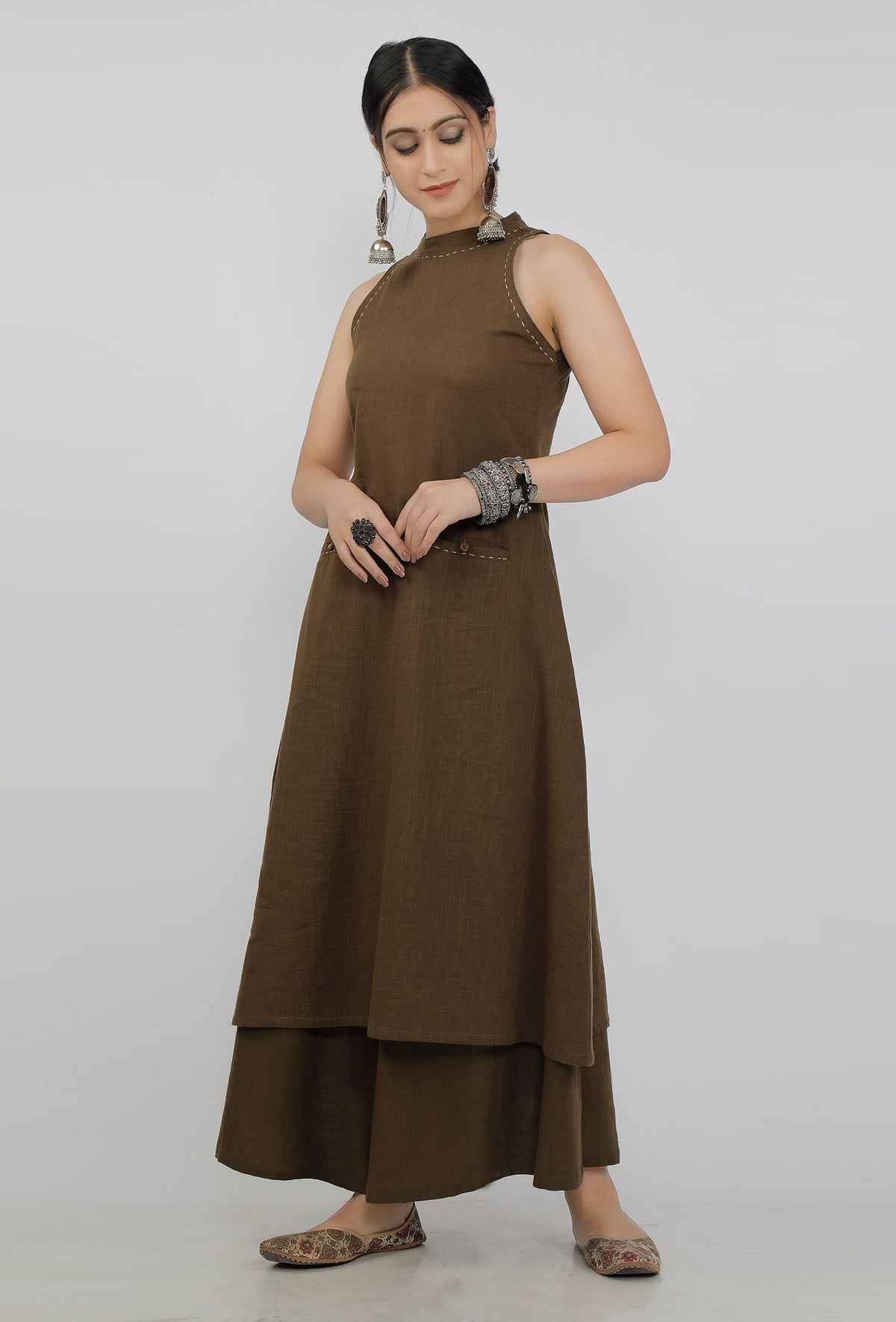 Mehendi Halter Neck Cotton Slub Kurta サイズ XXXL