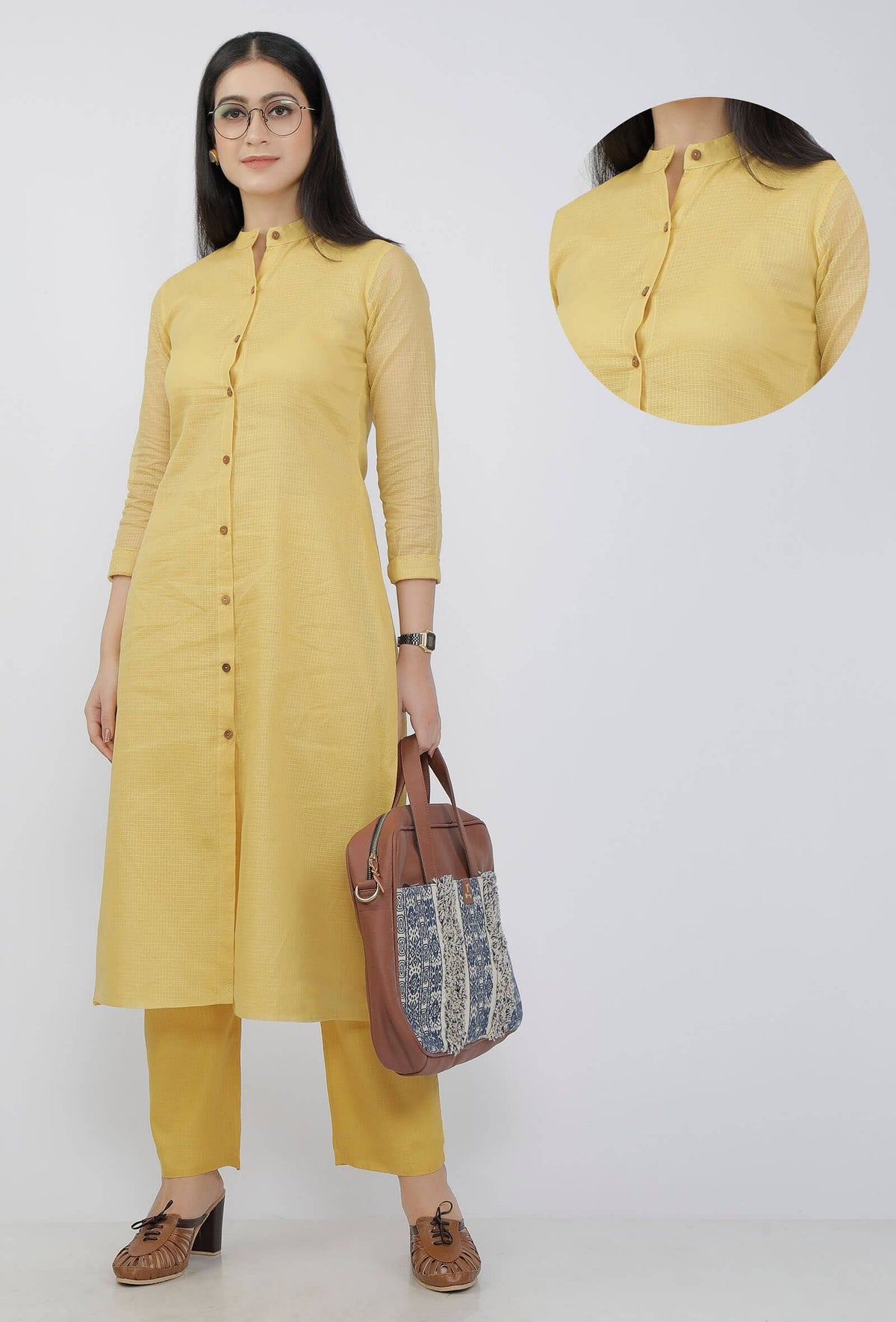 Yellow Kota Doria Cotton Kurta サイズ S