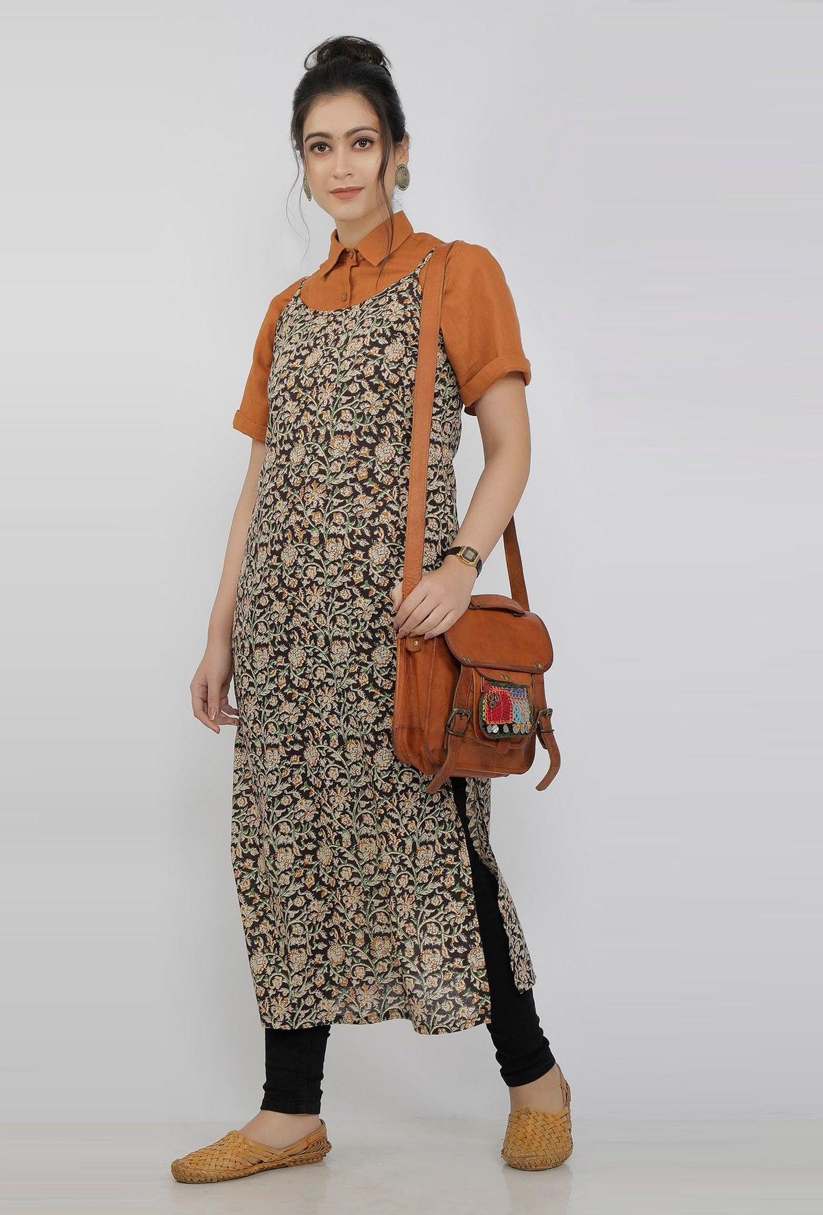 Black Kalamkari Handblock Cotton Slip サイズ L