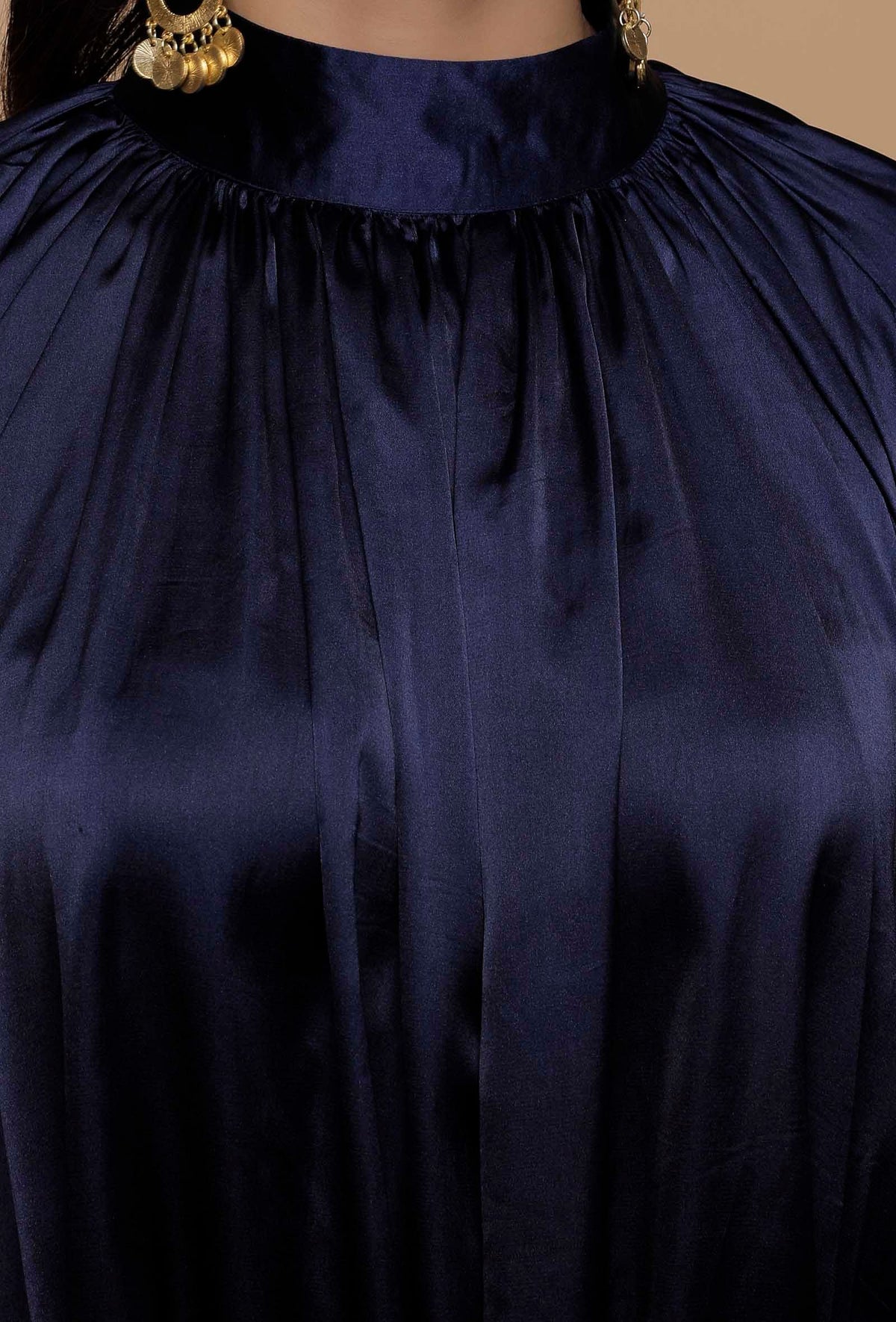 Blue Satin Bishop Sleeves Shirt サイズ S