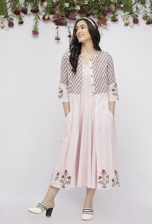 Light Pink Kota Hand-Block Printed Cape サイズ M