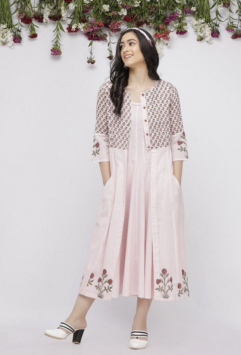 Light Pink Kota Hand-Block Printed Cape サイズ XXXL