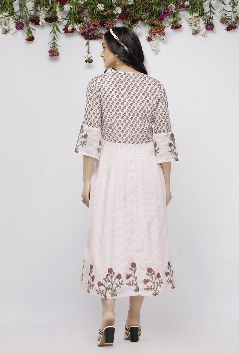 Light Pink Kota Hand-Block Printed Cape サイズ XXL