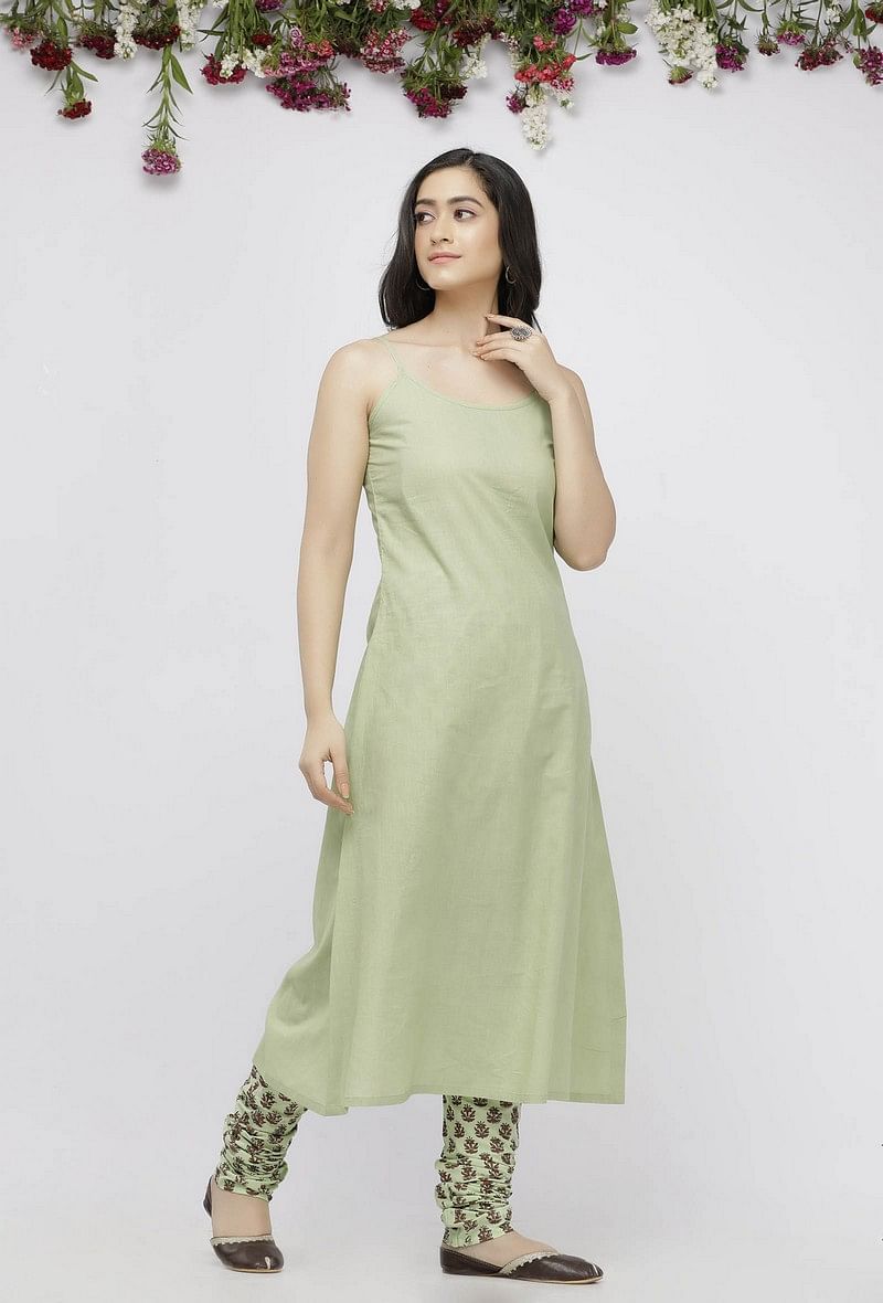 Light Green Cotton Slip Kurta サイズ XXXL