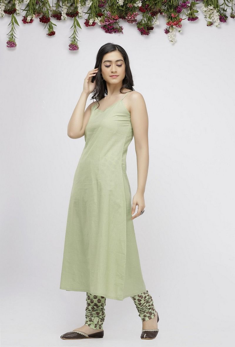 Light Green Cotton Slip Kurta サイズ XL