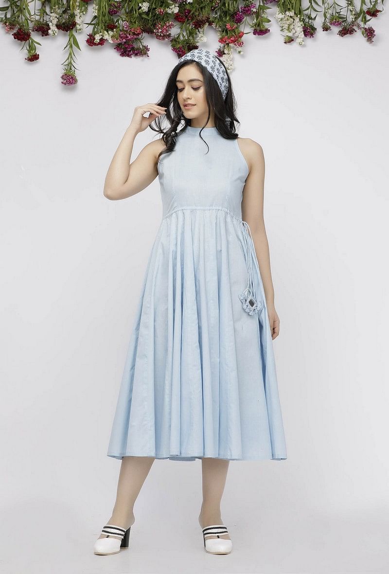 Blue Plain Cotton Tasseled Anarkali サイズ M