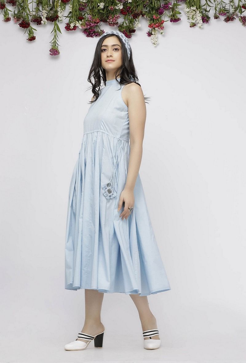 Blue Plain Cotton Tasseled Anarkali サイズ XS