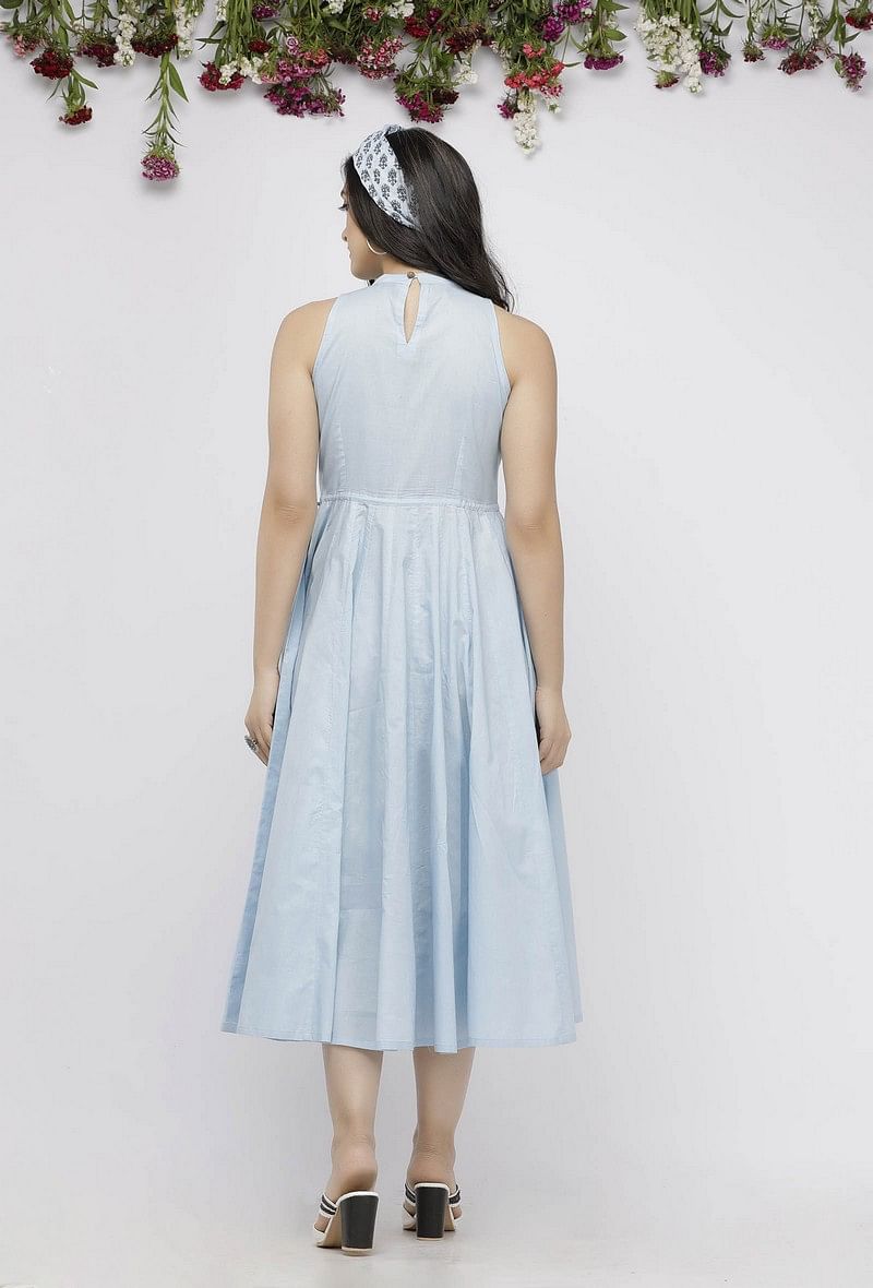 Blue Plain Cotton Tasseled Anarkali サイズ M