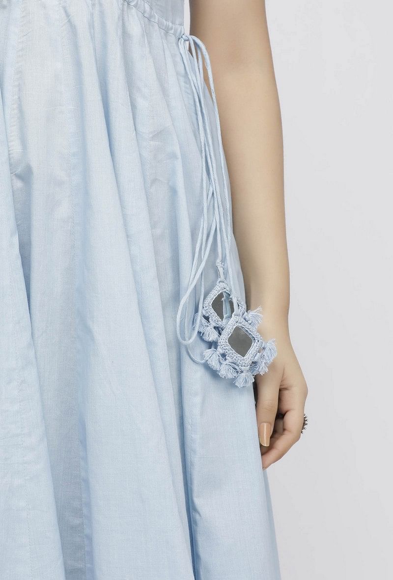 Blue Plain Cotton Tasseled Anarkali サイズ XS
