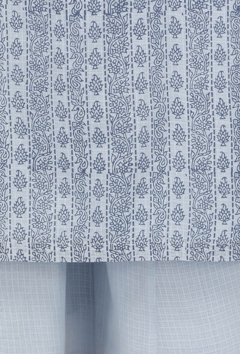 Blue Straight Fit Hand-Block Printed Kota Kurta サイズ XXL