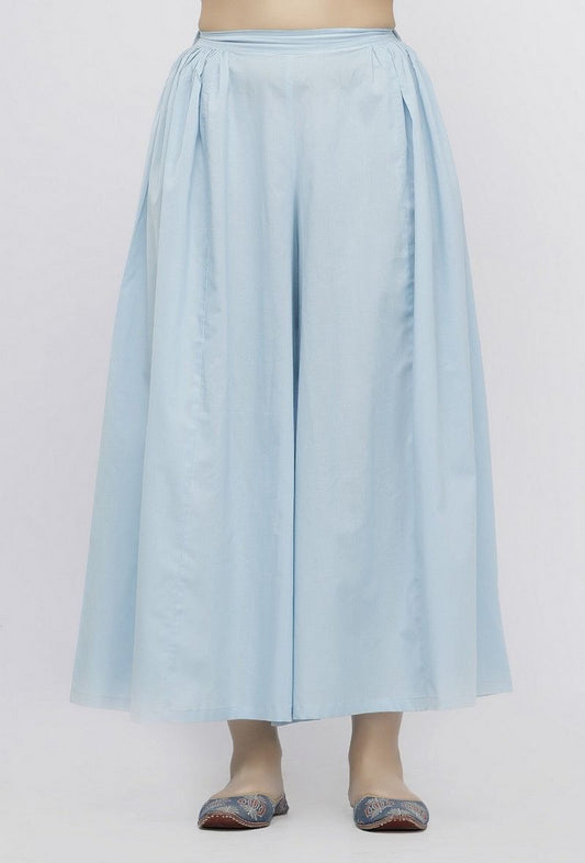 Blue Plain Cotton Palazzo サイズ L