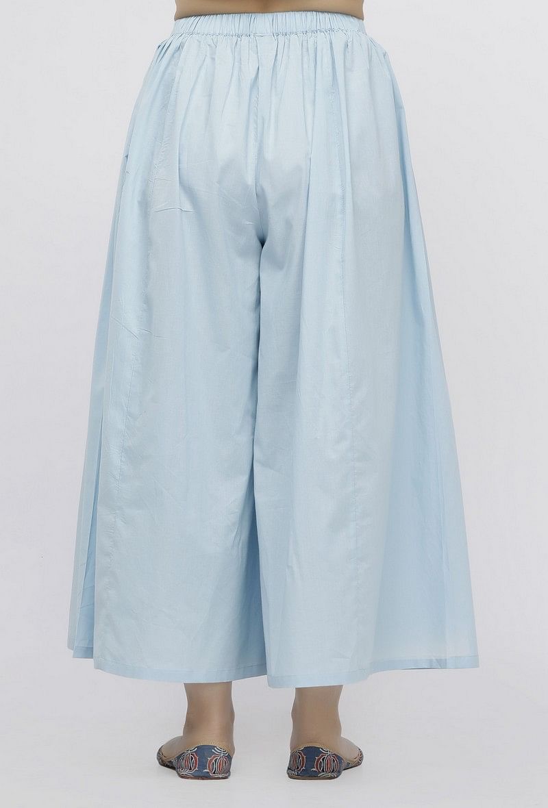Blue Plain Cotton Palazzo サイズ L