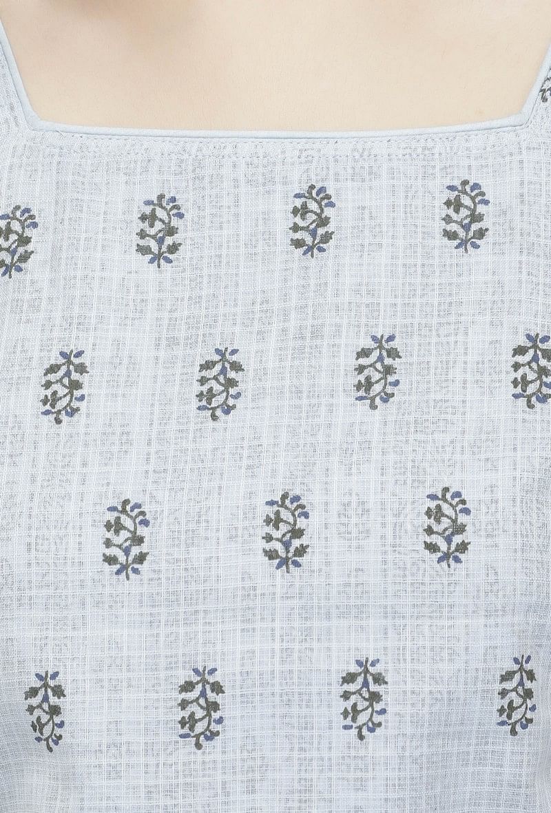 Set of 2: Blue Kota Hand-Block Printed Kurta and Blue Cotton Palazzo サイズ S