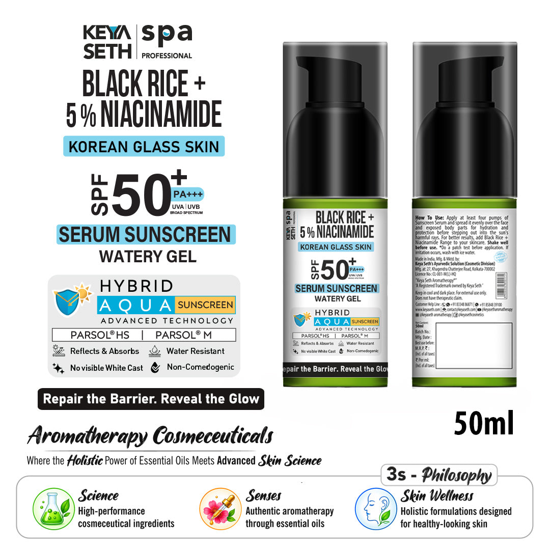 【Keya Seth】 Korean Glass Skin Hybrid Aqua Serum Sunscreen SPF 50 PA+++ (Black Rice & 5% Niacinamide)｜コリアン グラススキン ハイブリッド アクアセラム サンスクリーン SPF50 PA+++（黒米・ナイアシンアミド 5%）｜50ml