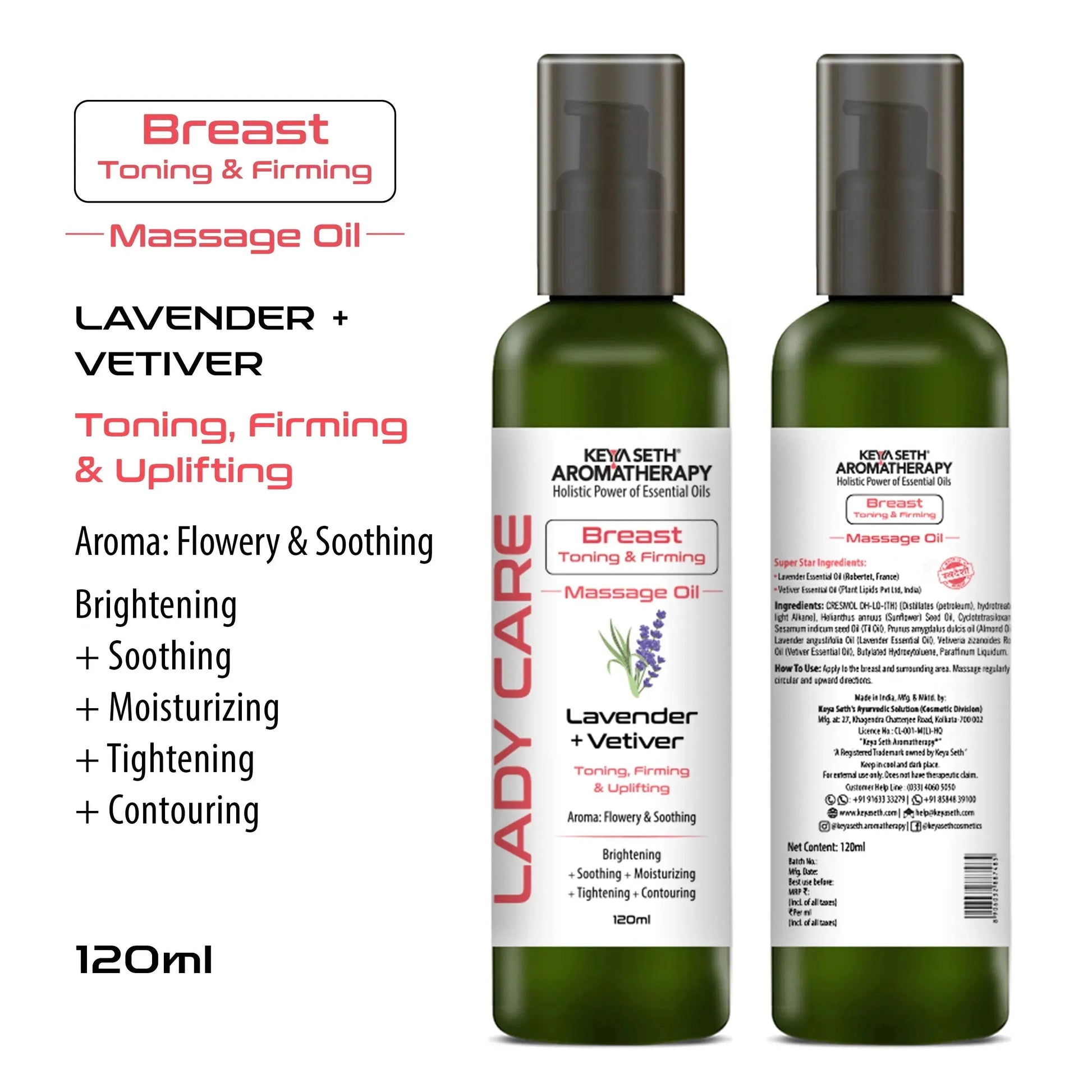 Lady Care Breast Toning & Firming Massage Oil,Toning, Firming & Uplifting, Lavender & Vetiver 120ml x 3