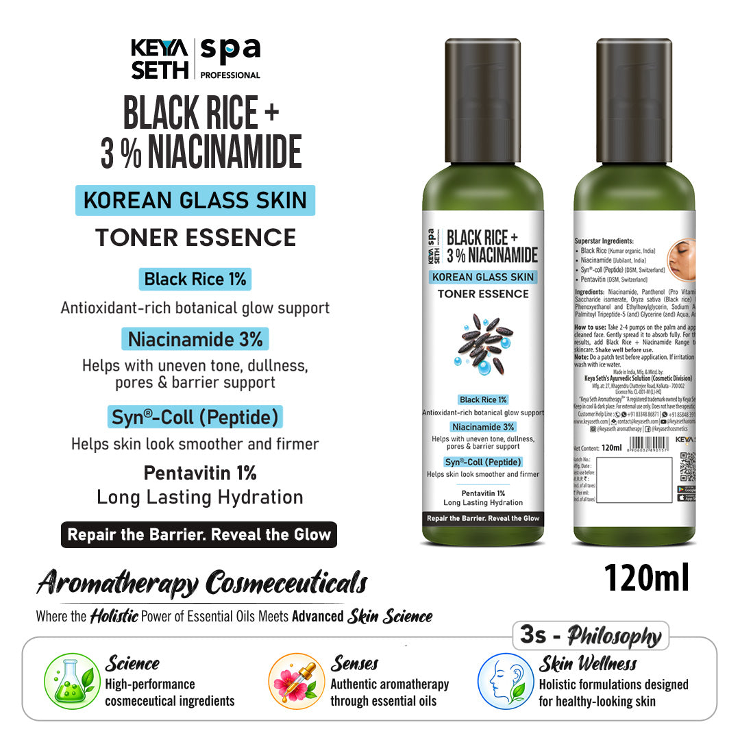 【Keya Seth】 Korean Glass Skin Toner Essence (1% Black Rice, 3% Niacinamide & Peptide)｜コリアン グラススキン トナーエッセンス（黒米 1%・ナイアシンアミド 3%・ペプチド）｜120ml