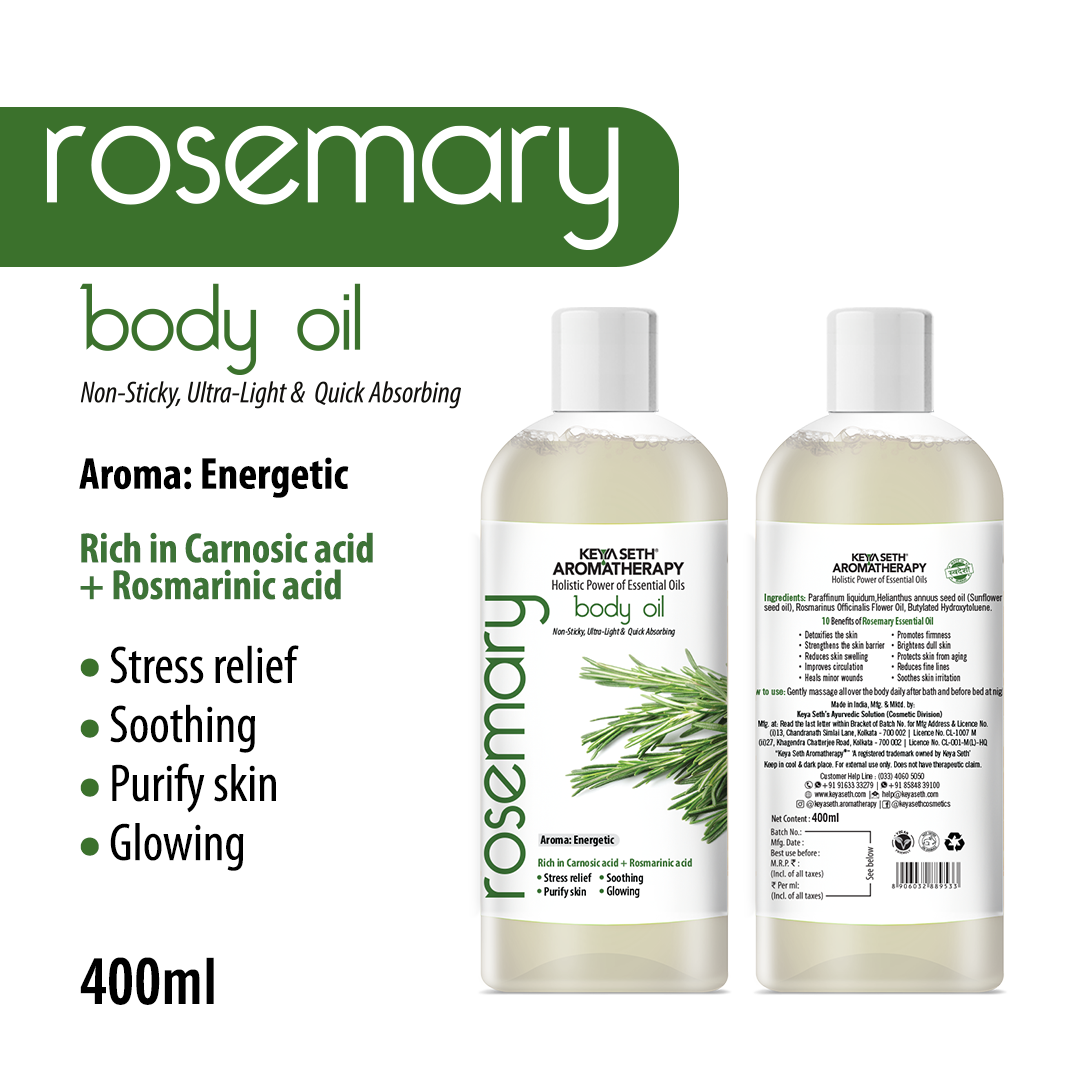 Rosemary Body Oil –  Stress Relieving, Anti-Ageing & Soothing For Glowing Skin; Non-Sticky, Quick-Absorbing 400ml