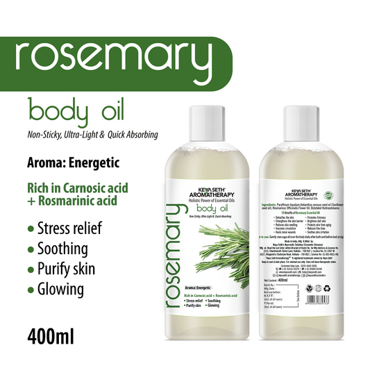 Rosemary Body Oil –  Stress Relieving, Anti-Ageing & Soothing For Glowing Skin; Non-Sticky, Quick-Absorbing 400ml