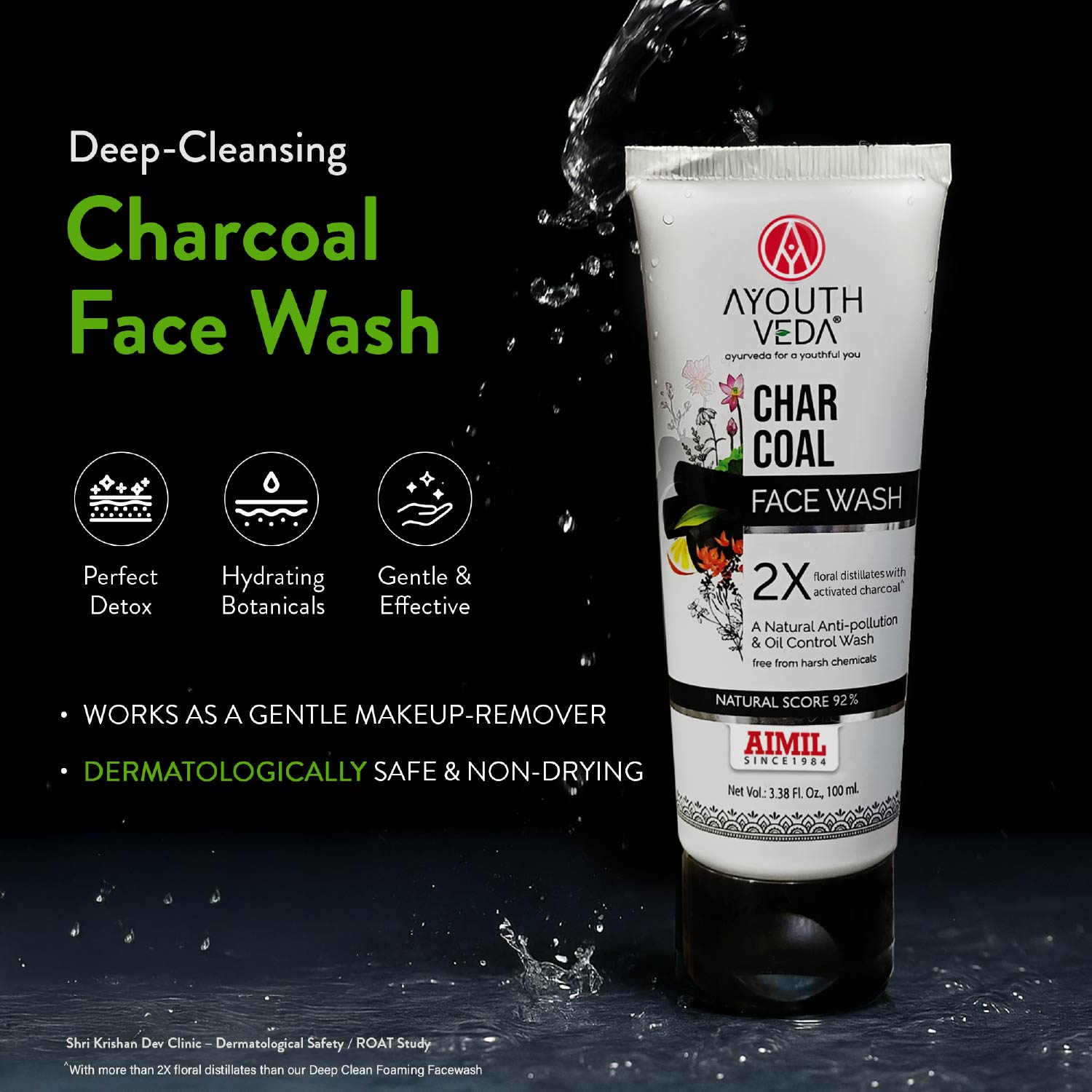 Charcoal Face Wash with Activated Bamboo Charcoal & Floral Distillates | Deep Detoxifying & Brightening Formula | Dermatologically Safe | Suitable for All Skin Types | Net Qty – 100 ml - Set Of 2 (get flat 15% OFF) 100ml