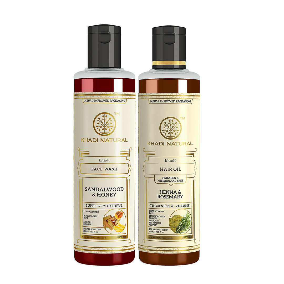 Sandalwood & Honey Face Wash with Henna Rosemary Hair Oil Combo (Set of 2) 250g
