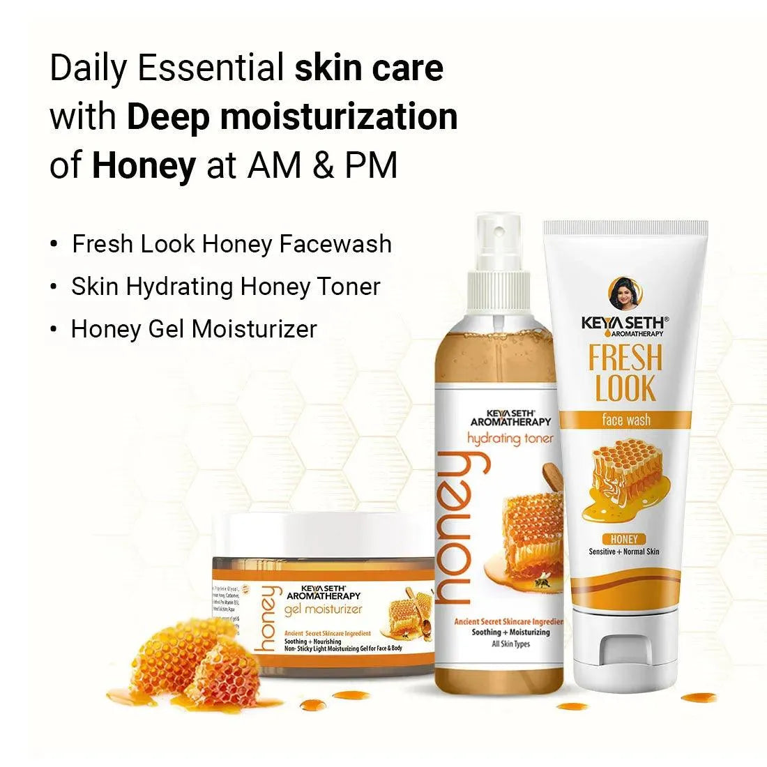 Honey Essential Skin Care Routine Kit for Dry Skin for Men & Women I Facewash + Gel Moisturizer + Toner I Deep Conditioning with Pure Honey 400ml