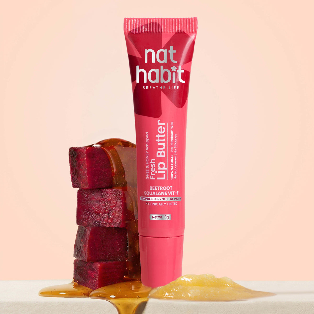 【Nat Habit】 Beetroot Squalane Vit-E Lip Tube (Pack of 2)｜ビートルート スクワラン ビタミンE リップチューブ（2本セット）｜10g×2本