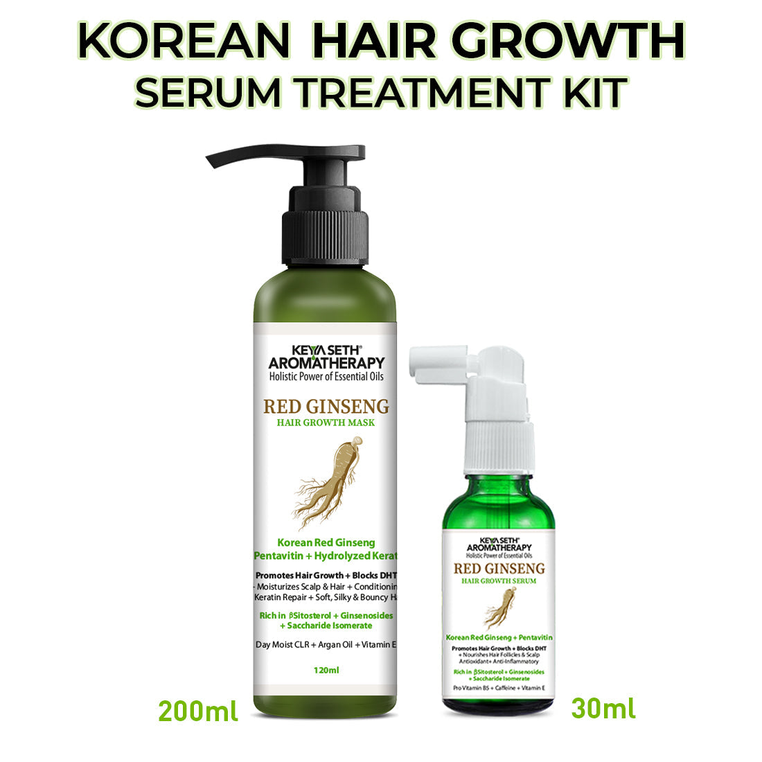 Korean Hair Growth Serum Treatment Kit – Mild Foaming Shampoo & Hair Serum with Red Ginseng, Caffeine, Pentavitin & Vitamin E for Hair Fall Control, DHT Block & Scalp Nourishment 230ml
