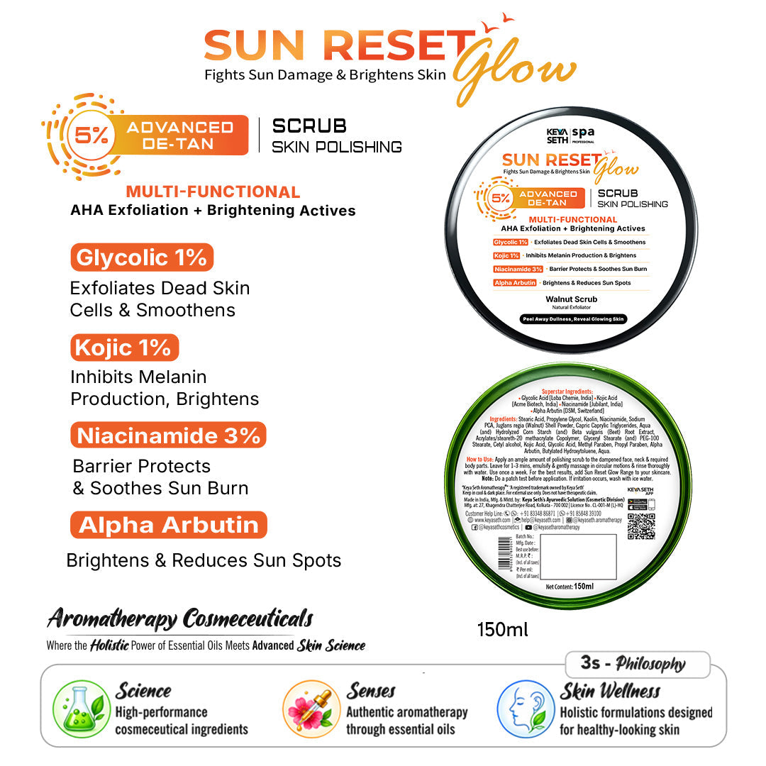 【Keya Seth】 5% Advance De-Tan Sun Reset Glow Skin Polishing Scrub｜サンリセット グロウ デタン スキンポリッシング スクラブ（クルミ殻・グリコール酸 1%・コウジ酸 1%・ナイアシンアミド 3%）｜50ml