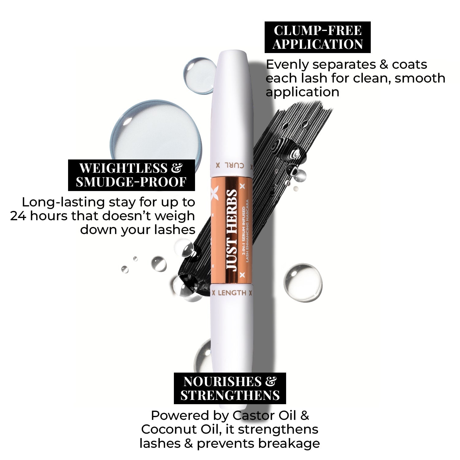 2-in-1 Serum-infused Lash Enhancing Mascara with Castor Oil and Coconut Oil 8g