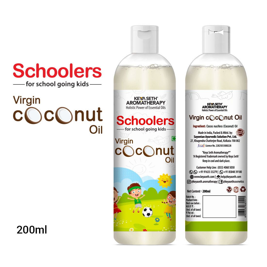 Schoolers Virgin Coconut Kids & Baby Massage Oil – Soft, Non-Sticky, Moisturizing & Soothing for Skin & Hair 200ml