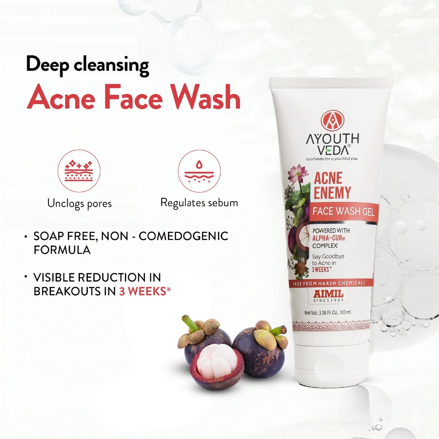 Acne Enemy Face Wash Gel for Acne & Pimples | Fights Acne-Causing Bacteria & Excess Oil | With Alpha-CURe Complex, Garcinia & Manjistha | Sulfate-Free Gel Cleanser | For Acne-Prone Skin | Net Qty- 100 ml - Single 100ml