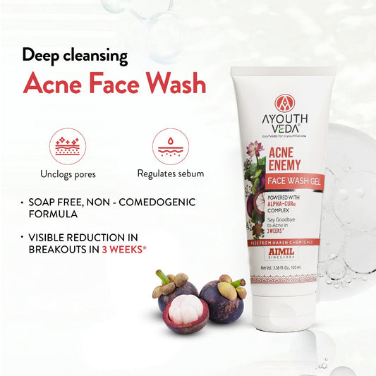 Acne Enemy Face Wash Gel for Acne & Pimples | Fights Acne-Causing Bacteria & Excess Oil | With Alpha-CURe Complex, Garcinia & Manjistha | Sulfate-Free Gel Cleanser | For Acne-Prone Skin | Net Qty- 100 ml - Single 100ml