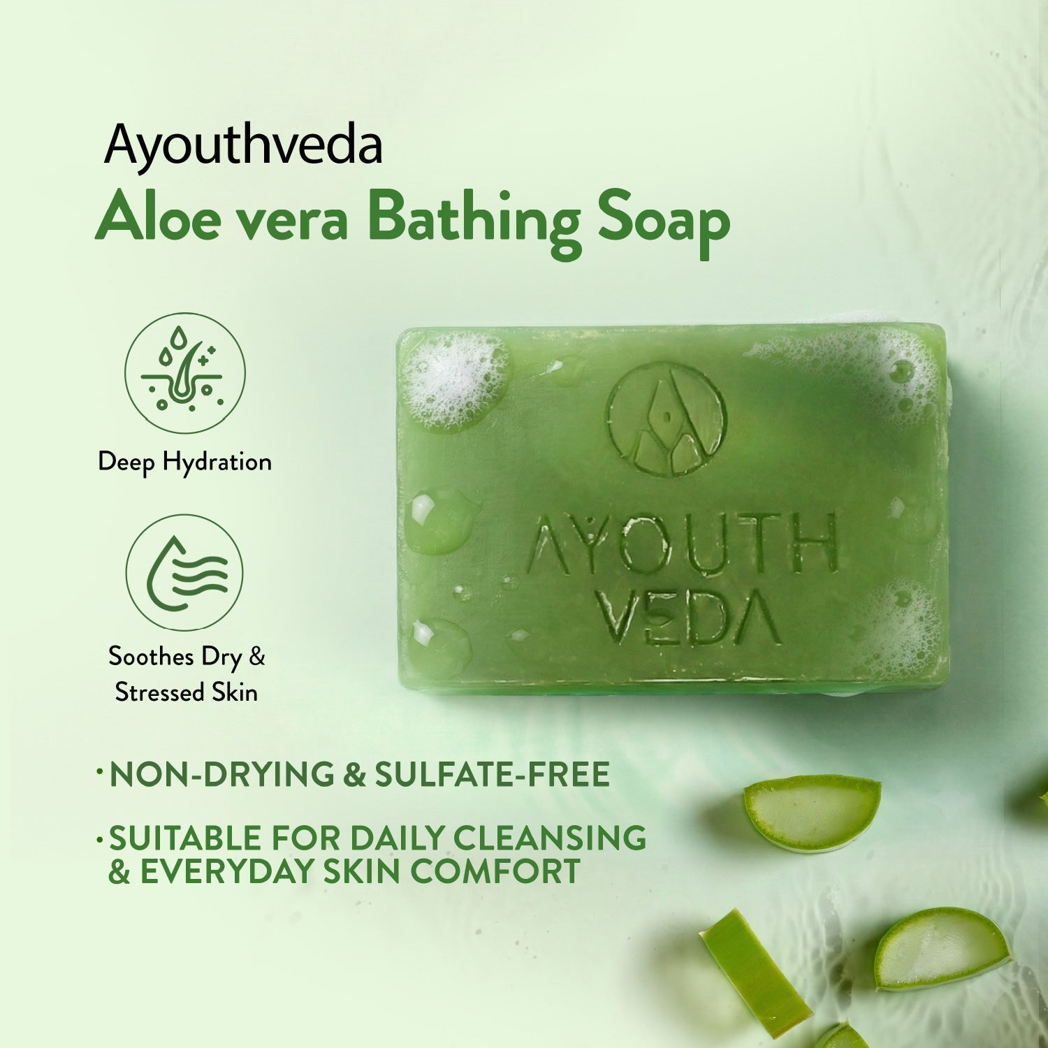 Aloe Vera Bathing Soap with Menthol | Gentle, pH-Balanced Daily Cleansing Bar for Face & Body | Provides Fresh, Comfortable Skin Feel | Handmade Soap Suitable for All Skin Types | Net Qty - 100 g - Set of 2 100g