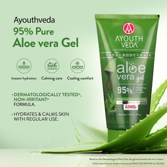 Aloe Vera Gel | Multi-Purpose Gel For Face, Body & Hair | Calms Sunburn & Promotes Even Skin Tone | Non-Greasy Hydrating formula With Neem, Tulsi & Cucumber Extracts | Net. qty - 150g - Single 150g