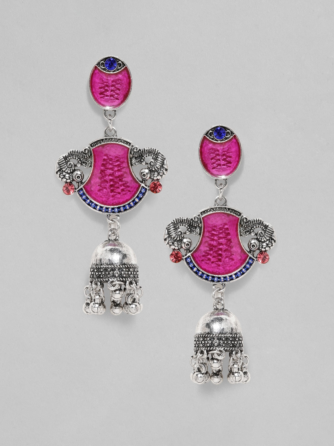 Artisan Crafted Red Enamelled Jhumka Silver