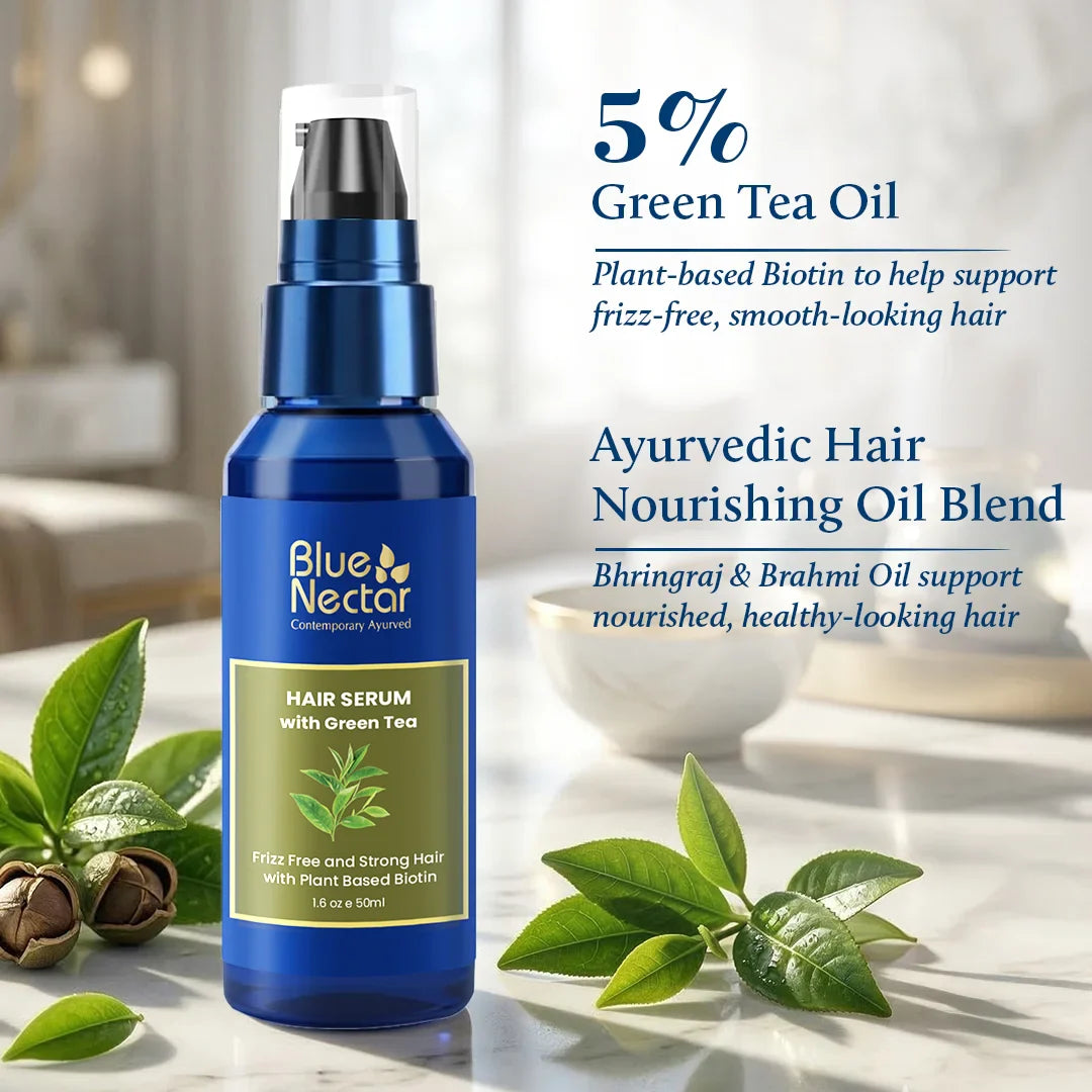 Green Tea Hair Serum for Frizzy Hair with Plant Based Biotin(12 herbs, 50ml) 50ml