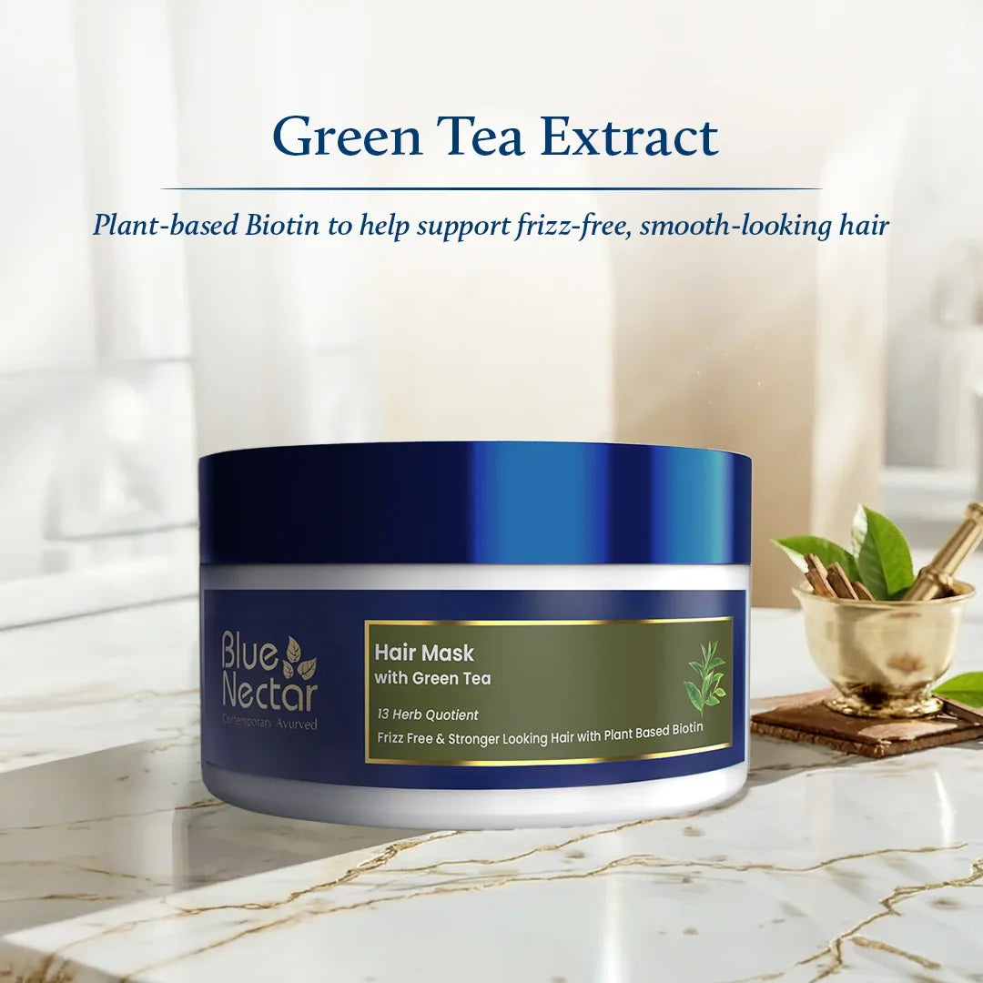 Green Tea Hair Mask for Frizzy Hair with Plant Based Biotin (13 herbs, 200g) 200g