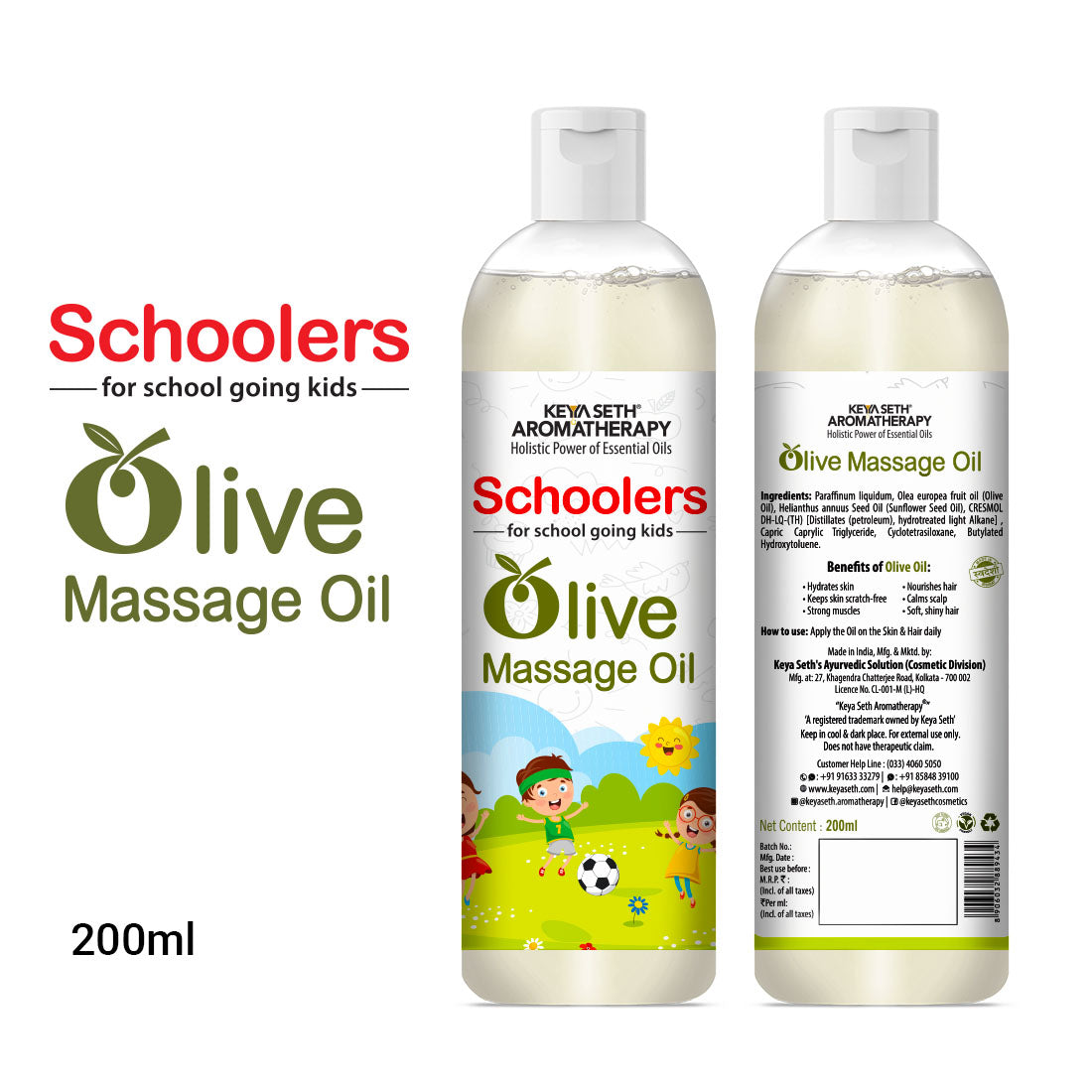 Schoolers Olive Kids & Baby Massage Oil – Soft, Non-Sticky, Light-weight & Quick-Absorbing Skin & Hair Nourishment 200ml