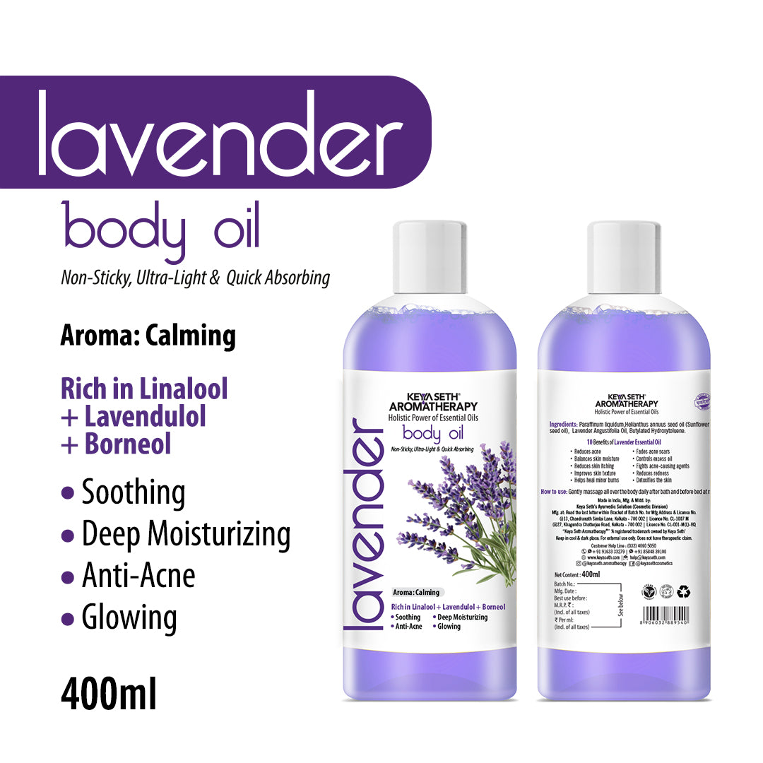 Lavender Body Oil - Deep Moisturizing, Anti-Acne, Soothing For Glowing Skin; Non Sticky, Quick Absorbing 400ml