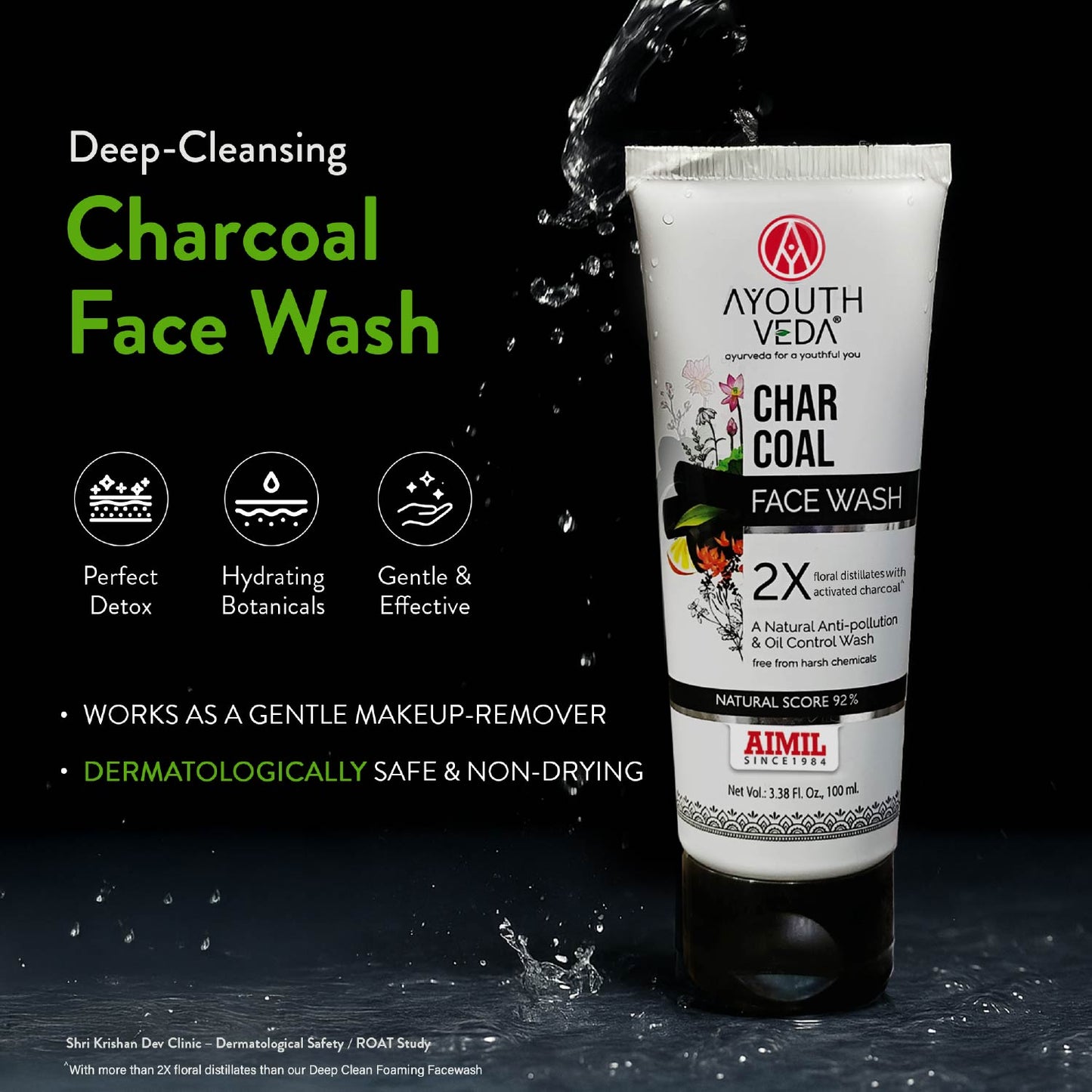 Charcoal Face Wash with Activated Bamboo Charcoal & Floral Distillates | Deep Detoxifying & Brightening Formula | Dermatologically Safe | Suitable for All Skin Types | Net Qty – 100 ml - Single 100ml