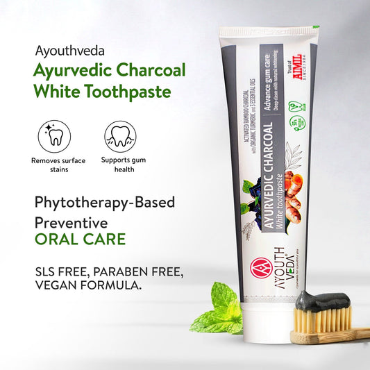 Ayurvedic Charcoal White Toothpaste with Activated Bamboo Charcoal & Turmeric for Deep Cleaning & Whitening  - 100g each (Set of 2) 100g