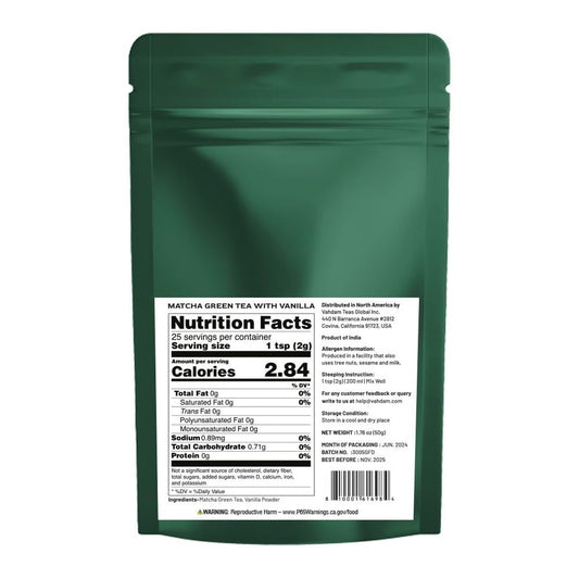 【VAHDAM】 Vanilla Matcha Green Tea Powder, 50 g｜バニラ マッチャ グリーンティー パウダー｜50 g