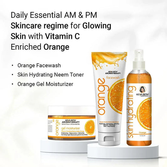 Orange Essential Skin Care Routine Kit for Glowing Skin for Men & Women I Facewash + Gel Moisturizer + Toner I Vitamin C Enriched 400ml