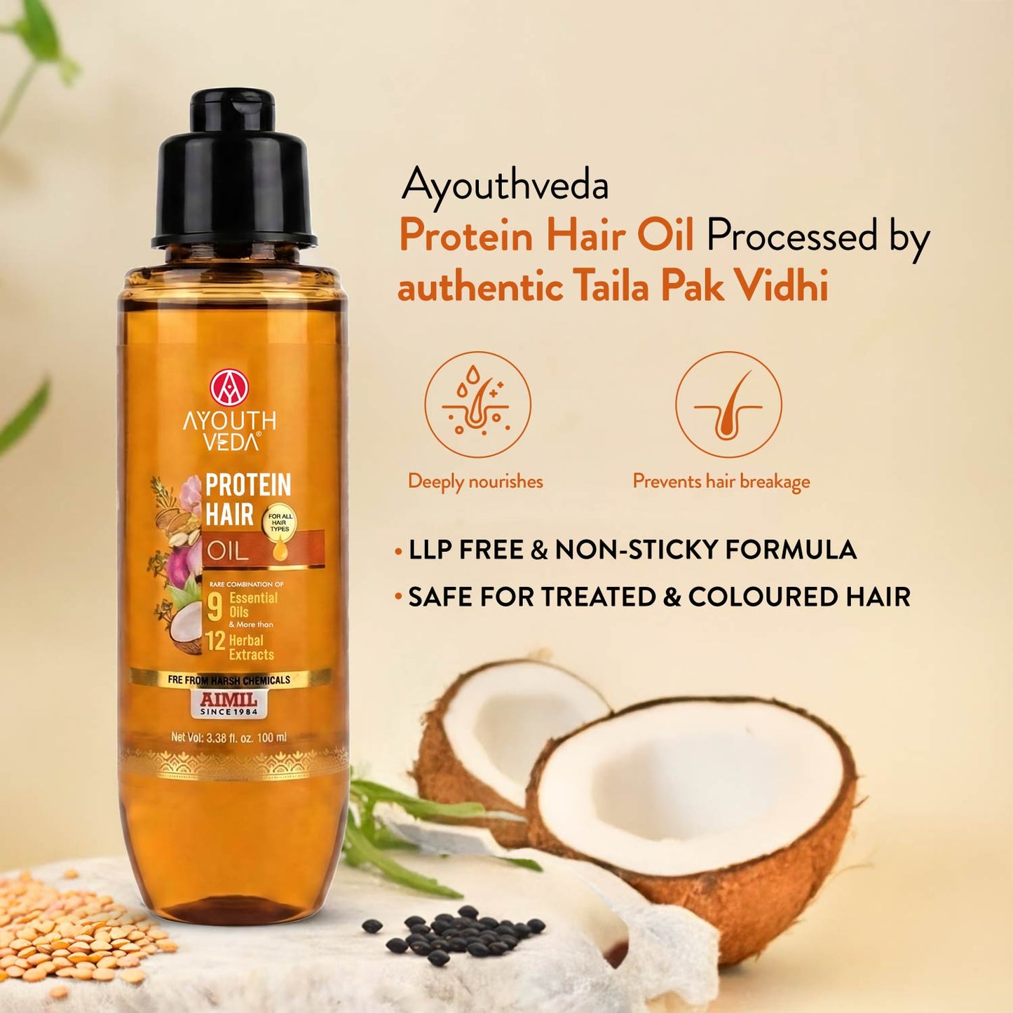 Protein Hair Oil With Bhringraj and Coffee Beans ( Net Qty - 100ml ) 100ml