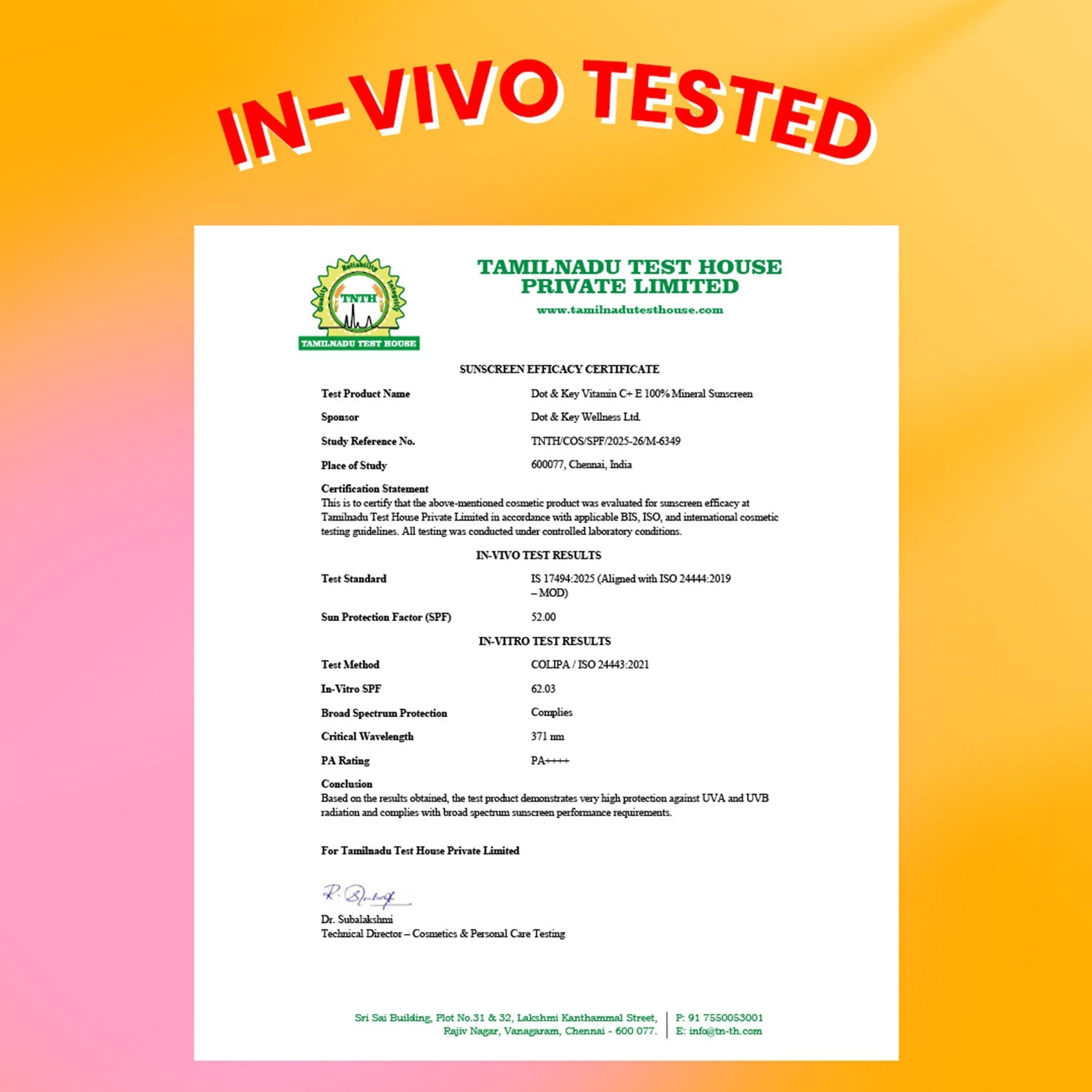 Vitamin C + E 100% Mineral Sunscreen IN-VIVO tested SPF 50+, PA++++ 50g