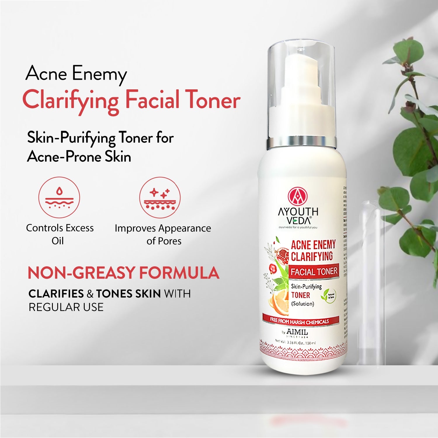 Acne Enemy Clarifying Facial Toner with Pomegranate, Amla, Aloe Vera & Rose Distillate for Acne & Oil Control | Dermatologically Tested |Suitable for Oily & Acne-Prone Skin | Net Qty – 100 ml 100ml