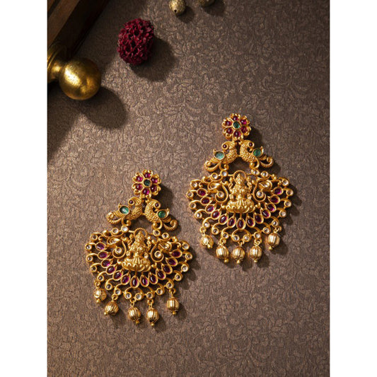 Rubans Finely Handcrafted Gold Plated CZ And Ruby Studded Chandbali Earrings Gold