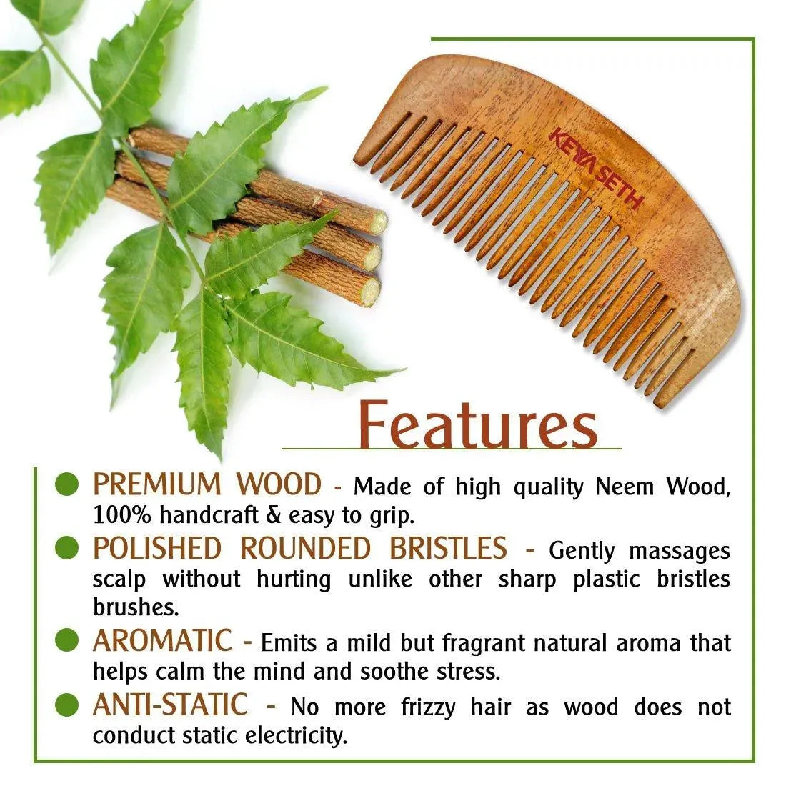 3-in-1 Neem Wooden Comb Small Size 100g